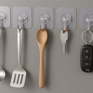 10 Clear Adhesive Hooks Heavy Duty Plastic Wall Hangers for Kitchen Utensils Key Hanging
