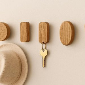 12 Decorative Wooden Wall Hooks Natural Oak Single Organizer Pegs for Coat Hat Key Hanger