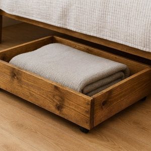 22 Rolling Wooden Underbed Storage Drawer Rustic Pine Under Bed Organizer Box for Blankets