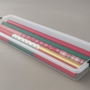 24 Slim Underbed Storage Containers Low Profile Plastic Wrapping Paper Organizer Box with Lid